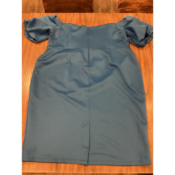 Asos Curve Blue Scuba Puff sleeve bardot knee length cocktail dress NWT size 24 - Picture 11 of 11